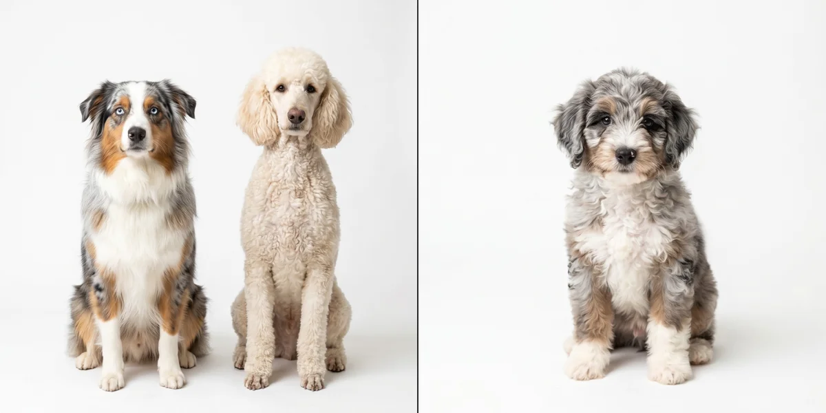 Difference between a mixed breed dog and an intentional hybrid breed with Aussiedoodle example