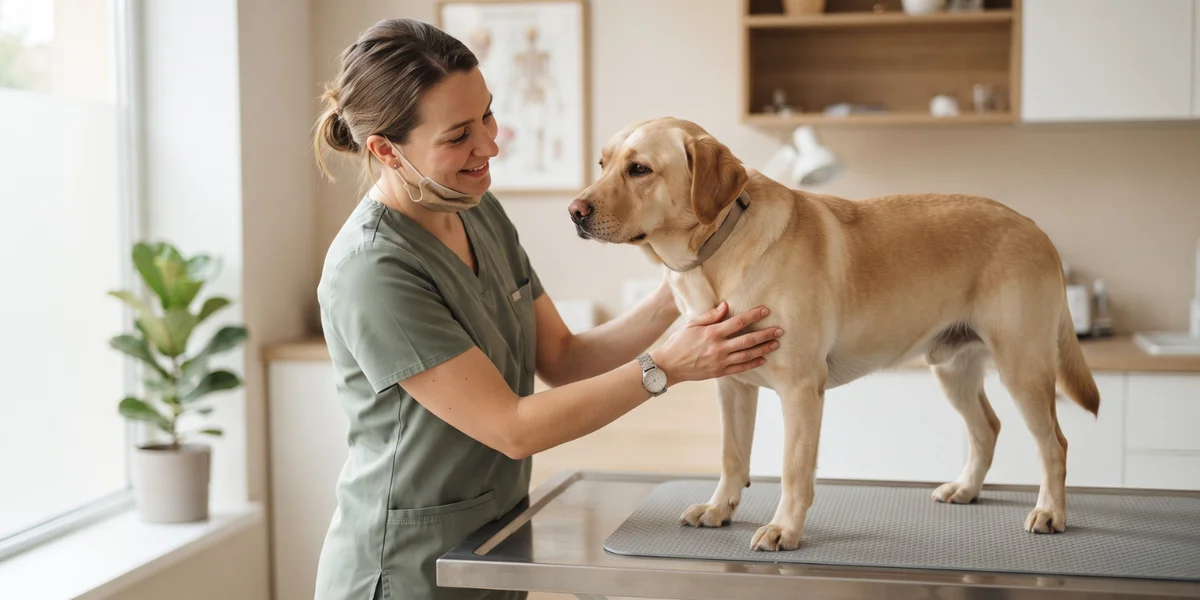 Vétérinaire examinant un chien pour prévenir les maladies transmissibles à l'homme