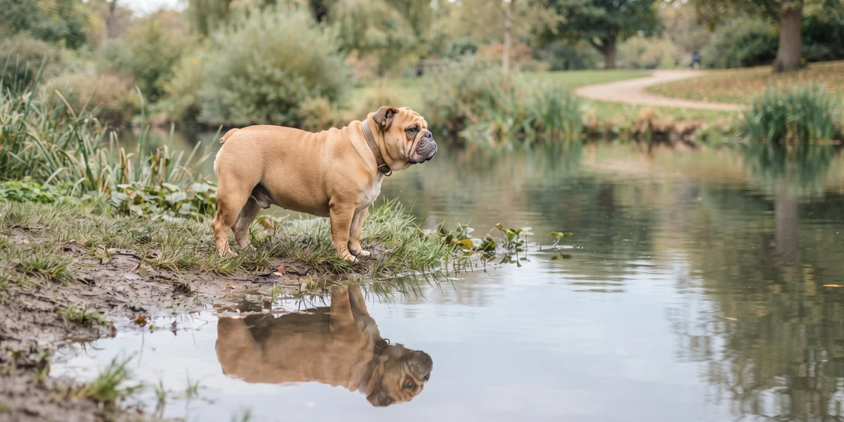 Chien près d'une flaque d'eau, risque de leptospirose et bactéries transmissibles
